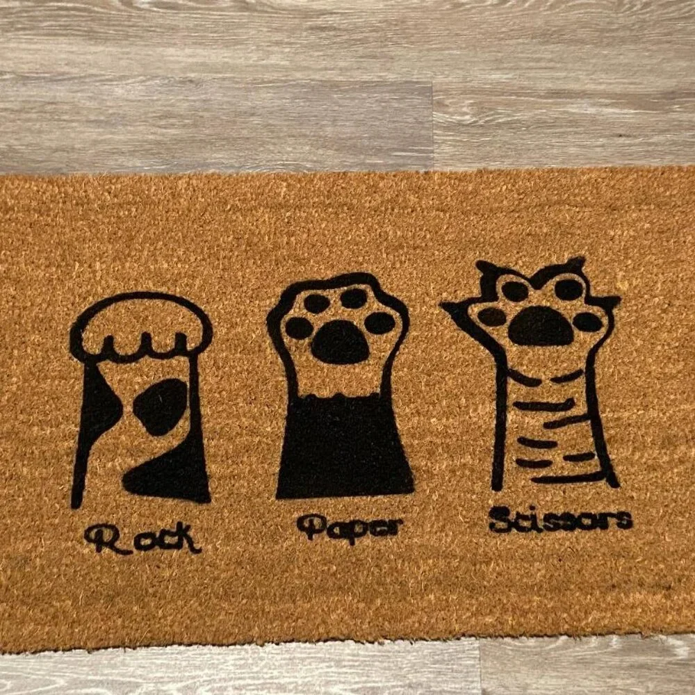Rock Paper Scissors with Cat Paws decorative coir doormat